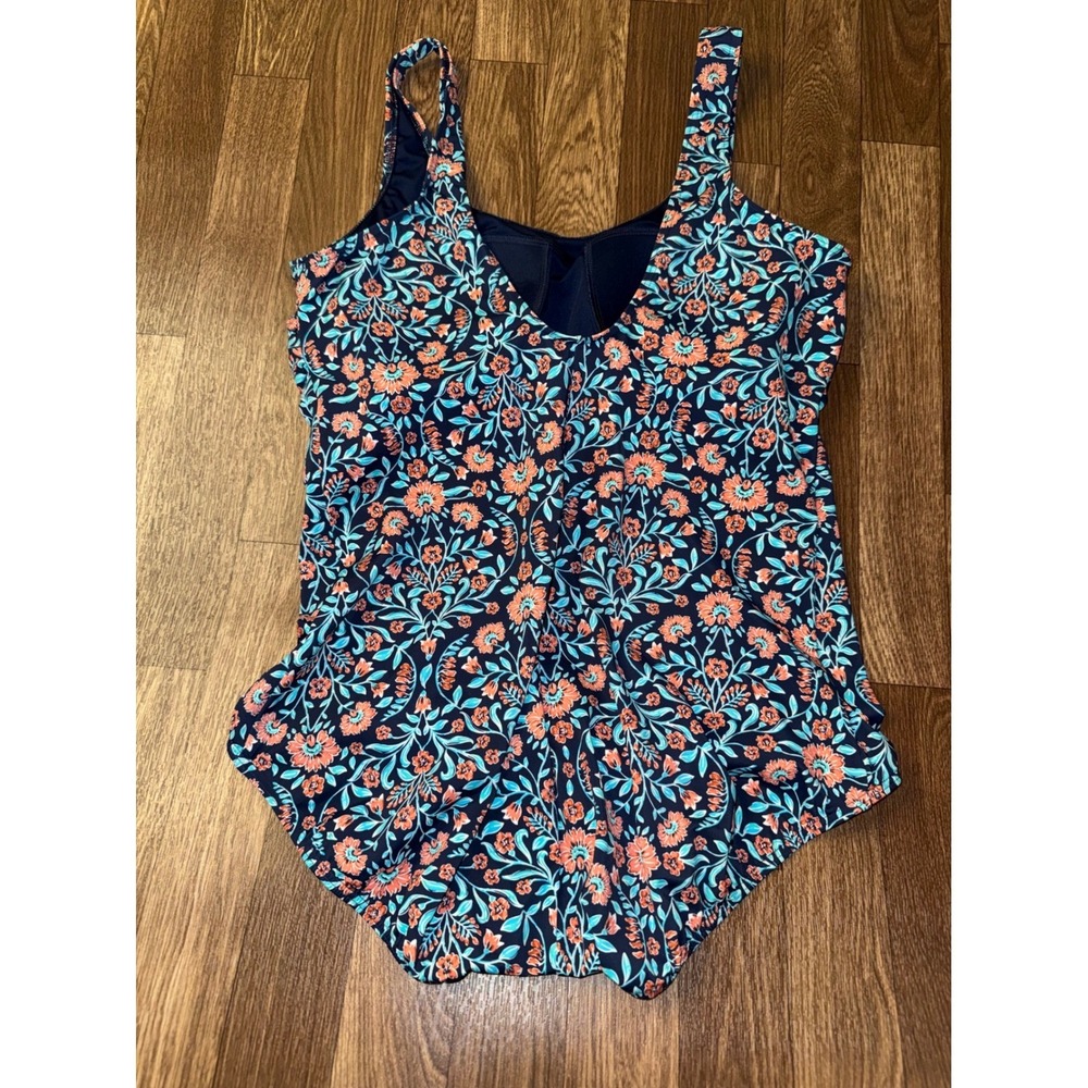 Lands' End Womens Floral One Piece Swimsuit Navy Coral Underwire 18 511556 - Picture 2 of 6